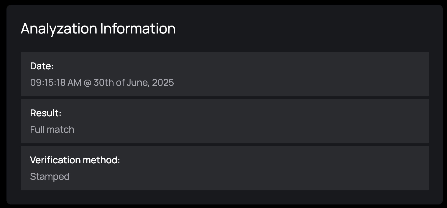 Integritas web app - analyzation information section