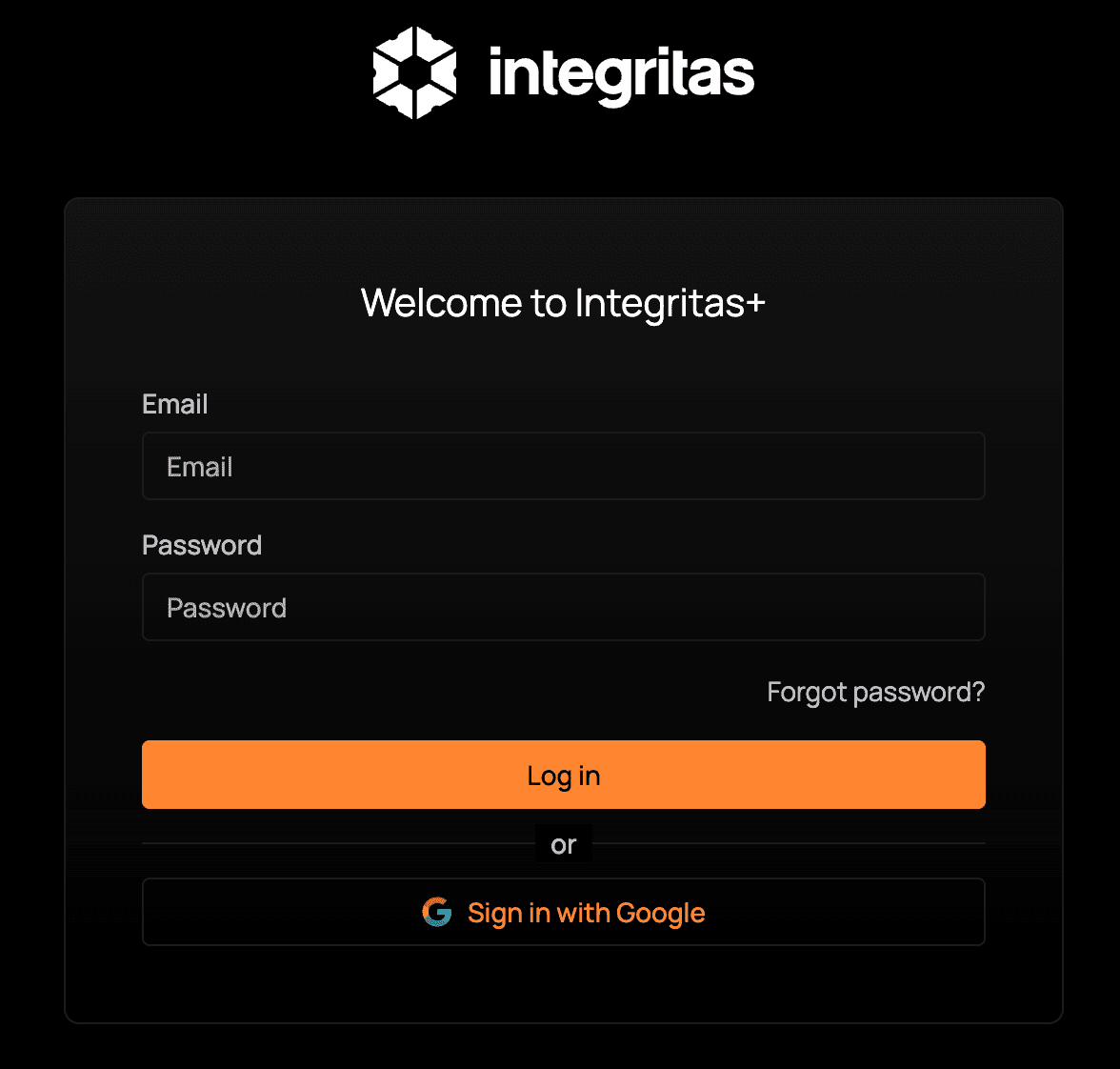 Integritas web app - log in