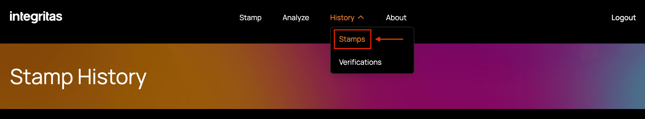 Integritas web app - navigation to stamp history