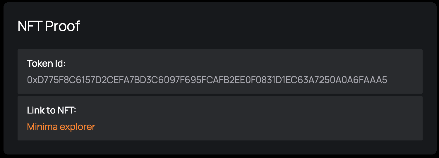 Integritas web app - NFT proof