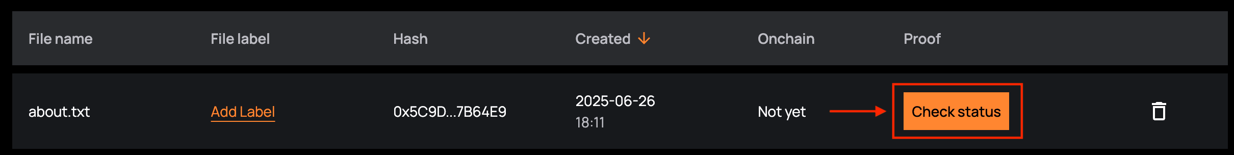 Integritas web app - check status
